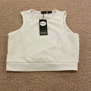 White high neck crop top boohoo